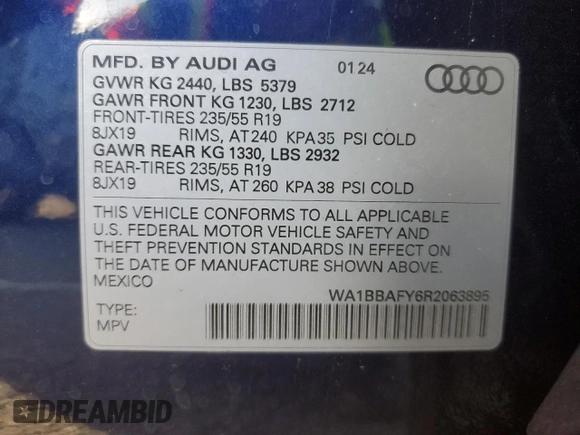 2024 Audi Q5 Premium Plus z VIN WA1BBAFY6R2063895, wystawiony jako Copart lot #85101434 z przebiegiem 2 978 mil mil oraz Szkoda całkowita • Salvage title. Historia ofert i sprzedaży dostępna na DreamBid. Obrazek 13.