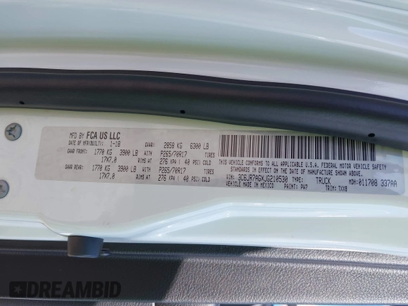 2018 Ram 1500 Tradesman с VIN 3C6JR7AGXJG210530, выставлен на аукционе IAAI как лот 42522902 с пробегом 83 546 миль миль и . История ставок и продаж доступна на DreamBid. Изображение 9.