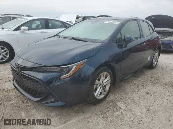 2019 Toyota Corolla Hatchback SE with VIN JTNK4RBE2K3044878, listed as a Copart auction lot 75942024 with 77,202 mi miles and Non Repairable. Bid and sale history available at carsss.com. Image 1.