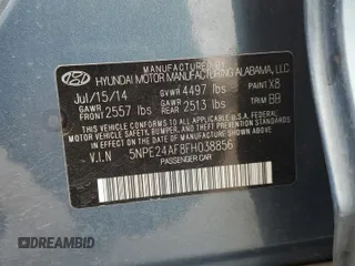 2015 Hyundai Sonata 2.4L SE with VIN 5NPE24AF8FH038856, listed as a Copart auction lot 54543965 with 206,522 mi miles and Salvage Title. Bid and sale history available at carsss.com. Image 12.