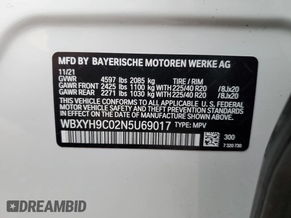 2022 BMW X2 sDrive28i with VIN WBXYH9C02N5U69017, listed as a Copart auction lot 68391504 with 5,201 mi miles and Salvage Title. Bid and sale history available at carsss.com. Image 13.