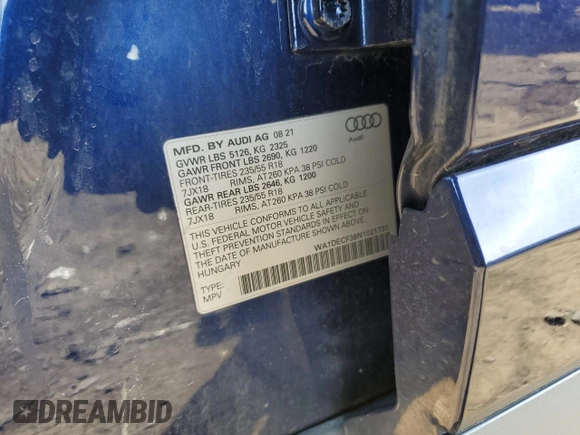 2022 Audi Q3 S line Premium with VIN WA1DECF38N1021731, listed as a Copart auction lot 47646805 with 38,057 mi miles and Salvage Title. Bid and sale history available at carsss.com. Image 12.