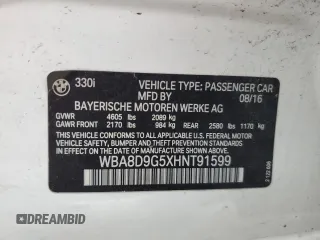 2017 BMW 3 Series 330i xDrive with VIN WBA8D9G5XHNT91599, listed as a Copart auction lot 55810245 with 88,250 mi miles and Salvage title. Bid and sale history available at DreamBid. Image 12.