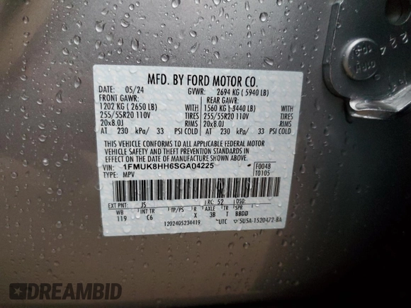 2025 Ford Explorer with VIN 1FMUK8HH6SGA04225, listed as a Copart auction lot 44977295 with 2,531 mi miles and Salvage title. Bid and sale history available at DreamBid. Image 13.
