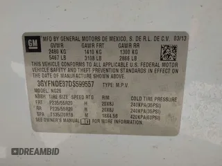 2013 Cadillac SRX Performance Collection with VIN 3GYFNDE37DS599557, listed as a IAAI auction lot 41633569 with 100,611 mi miles and . Bid and sale history available at DreamBid. Image 9.