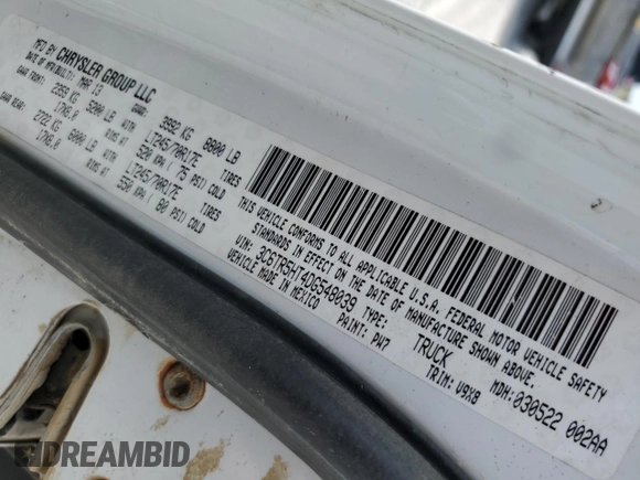 2013 Ram 2500 Tradesman с VIN 3C6TR5HT4DG548039, выставлен на аукционе Copart как лот 52516075 с пробегом Не указан миль и Списание • Salvage title. История ставок и продаж доступна на DreamBid. Изображение 12.
