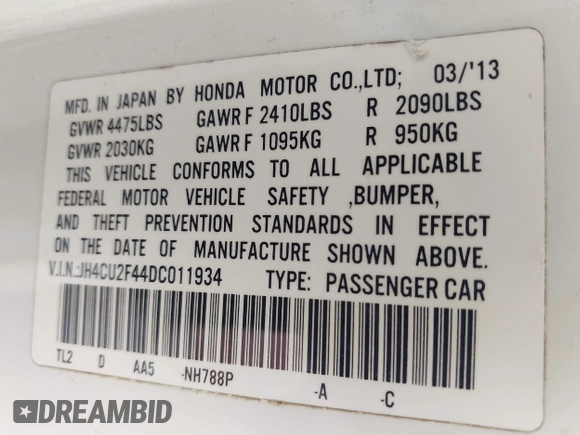 2013 Acura TSX z VIN JH4CU2F44DC011934, wystawiony jako IAAI lot #41943587 z przebiegiem 137 555 mil mil oraz . Historia ofert i sprzedaży dostępna na DreamBid. Obrazek 9.