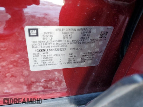 2017 GMC Acadia SLE with VIN 1GKKNLLS1HZ204293, listed as a Copart auction lot 88282955 with Not Provided miles and Salvage Title. Bid and sale history available at carsss.com. Image 14.