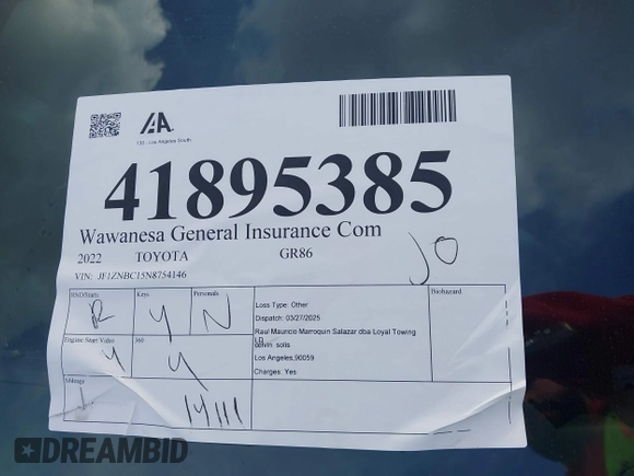 2022 Toyota 86 z VIN JF1ZNBC15N8754146, wystawiony jako IAAI lot #41895385 z przebiegiem 14 111 mil mil oraz . Historia ofert i sprzedaży dostępna na DreamBid. Obrazek 18.