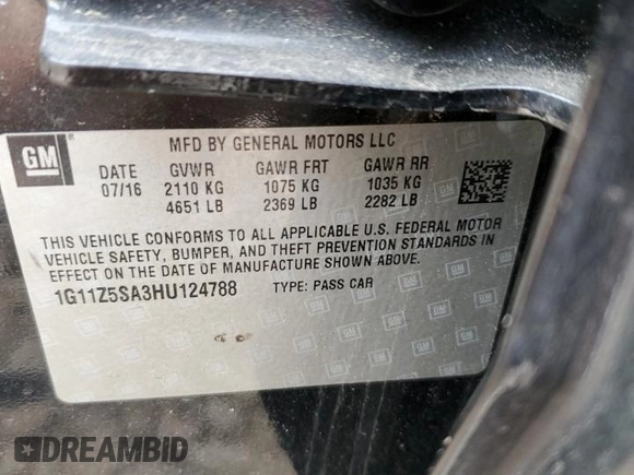 2017 Chevrolet Impala LS with VIN 1G11Z5SA3HU124788, listed as a Copart auction lot 48044485 with 65,790 mi miles and Salvage Title. Bid and sale history available at DreamBid. Image 13.