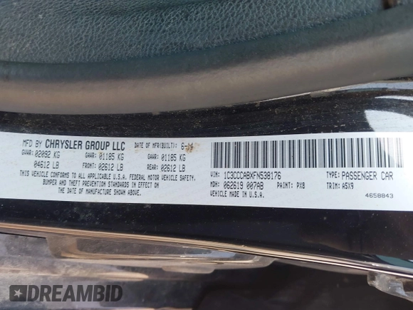 2015 Chrysler 200 Limited с VIN 1C3CCCABXFN538176, выставлен на аукционе IAAI как лот 42423397 с пробегом Не указан миль и . История ставок и продаж доступна на DreamBid. Изображение 9.