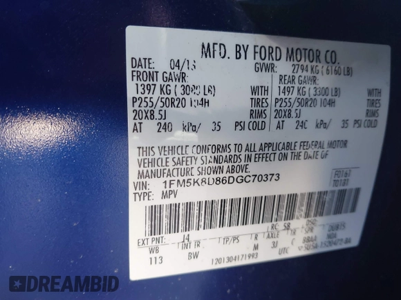 2013 Ford Explorer XLT z VIN 1FM5K8D86DGC70373, wystawiony jako IAAI lot #41779465 z przebiegiem 107 332 mil mil oraz . Historia ofert i sprzedaży dostępna na DreamBid. Obrazek 9.