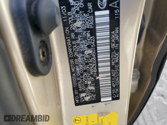 2004 Lexus ES 350 with VIN JTHBA30G845015423, listed as a Copart auction lot 50461925 with 82,595 mi miles and Salvage Title. Bid and sale history available at DreamBid. Image 12.