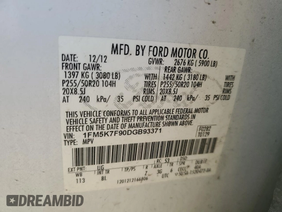 2013 Ford Explorer Limited z VIN 1FM5K7F90DGB93371, wystawiony jako Copart lot #55843865 z przebiegiem 238 185 mil mil oraz Szkoda całkowita • Salvage title. Historia ofert i sprzedaży dostępna na DreamBid. Obrazek 13.