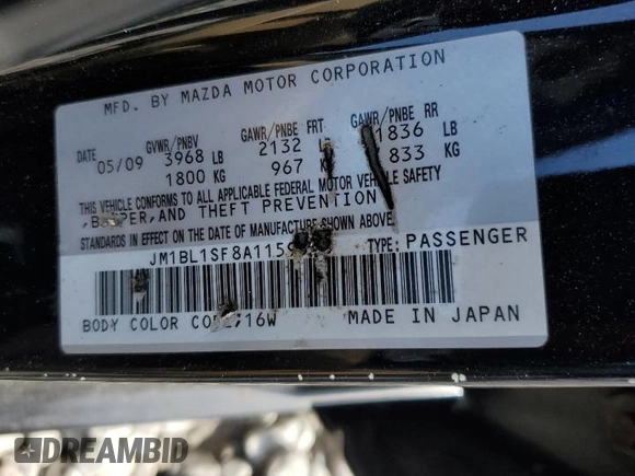 2010 Mazda Mazda3 i Touring with VIN JM1BL1SF8A1159528, listed as a Copart auction lot 50366335 with 176,319 mi miles and Salvage Title. Bid and sale history available at carsss.com. Image 12.