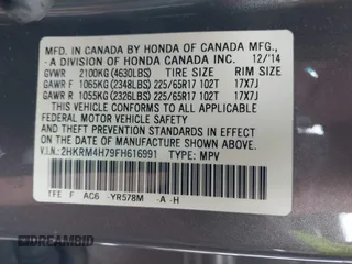 2015 Honda CR-V EX-L with VIN 2HKRM4H79FH616991, listed as a IAAI auction lot 42155337 with 114,850 mi miles. Bid and sale history available at carsss.com. Image 9.