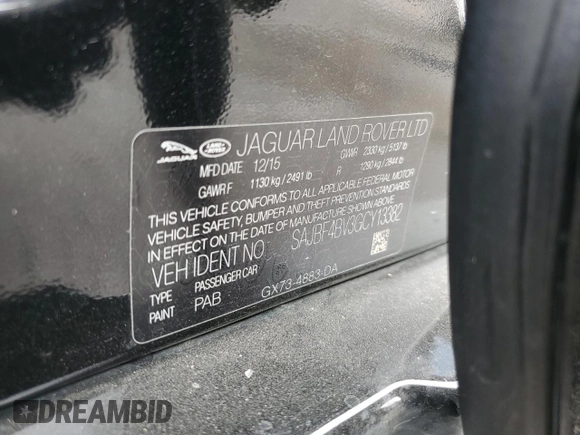 2016 Jaguar XF 35t R-Sport with VIN SAJBF4BV3GCY13382, listed as a Copart auction lot 47704375 with 0 mi miles and Clean Title. Bid and sale history available at carsss.com. Image 12.