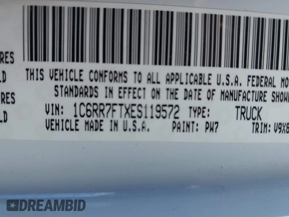 2014 Ram 1500 Express with VIN 1C6RR7FTXES119572, listed as a IAAI auction lot 41655142 with 143,232 mi miles. Bid and sale history available at carsss.com. Image 9.