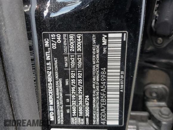 2015 Mercedes-Benz M 63 AMG with VIN 4JGDA7EB5FA549984, listed as a Copart auction lot 51907984 with 132,030 mi miles and Salvage Title. Bid and sale history available at carsss.com. Image 12.
