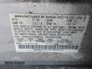 2009 Nissan Maxima S с VIN 1N4AA51E29C809333, выставлен на аукционе IAAI как лот 42369494 с пробегом 117 615 миль миль и . История ставок и продаж доступна на DreamBid. Изображение 9.