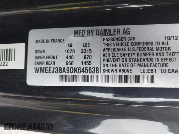 2013 Smart fortwo Pure z VIN WMEEJ3BA9DK645638, wystawiony jako IAAI lot #42371405 z przebiegiem 37 293 mil mil oraz . Historia ofert i sprzedaży dostępna na DreamBid. Obrazek 9.