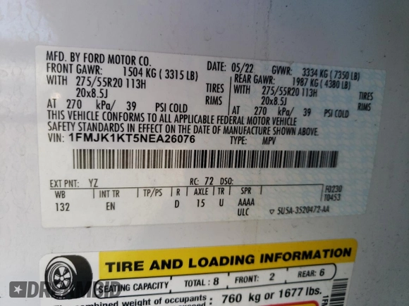 2022 Ford Expedition Max Limited with VIN 1FMJK1KT5NEA26076, listed as a Copart auction lot 43152995 with 80,413 mi miles and Salvage title. Bid and sale history available at DreamBid. Image 12.