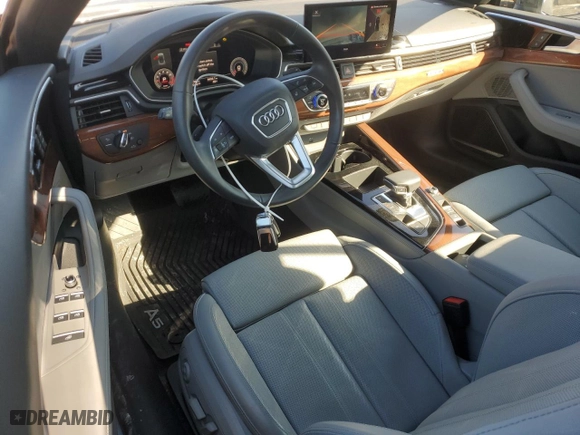 2022 Audi A5 Cabriolet Premium Plus with VIN WAUWAGF57NN001768, listed as a Copart auction lot 43219605 with 9,365 mi miles and Salvage Title. Bid and sale history available at carsss.com. Image 8.