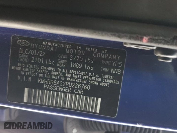 2023 Hyundai Venue SE с VIN KMHRB8A32PU226760, выставлен на аукционе Copart как лот 47869255 с пробегом 62 722 миль миль и Списание • Salvage title. История ставок и продаж доступна на DreamBid. Изображение 14.