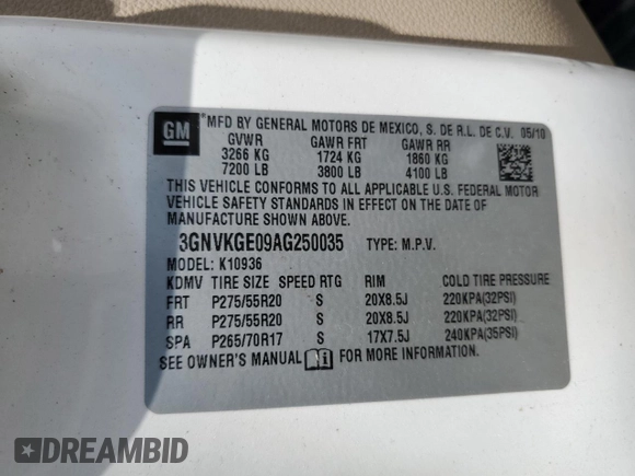2010 Chevrolet Avalanche LTZ with VIN 3GNVKGE09AG250035, listed as a Copart auction lot 58019804 with 193,509 mi miles and Salvage Title. Bid and sale history available at carsss.com. Image 13.