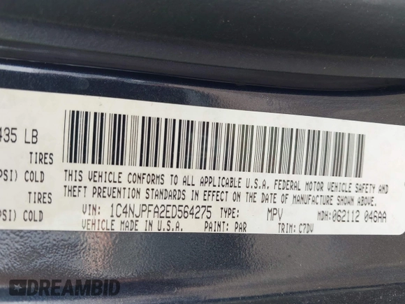 2014 Jeep Patriot Latitude with VIN 1C4NJPFA2ED564275, listed as a IAAI auction lot 42371032 with 221,965 mi miles and . Bid and sale history available at DreamBid. Image 9.