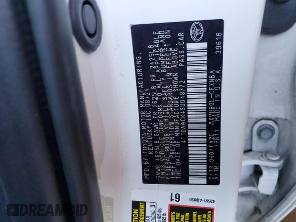 2025 Toyota Camry LE with VIN 4T1DAACK4SU048772, listed as a Copart auction lot 53307215 with 10,997 mi miles and Clean Title. Bid and sale history available at DreamBid. Image 13.