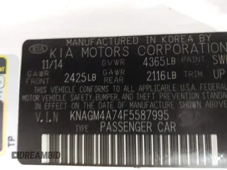 2015 Kia Optima LX with VIN KNAGM4A74F5587995, listed as a IAAI auction lot 41974745 with 206,627 mi miles. Bid and sale history available at carsss.com. Image 9.