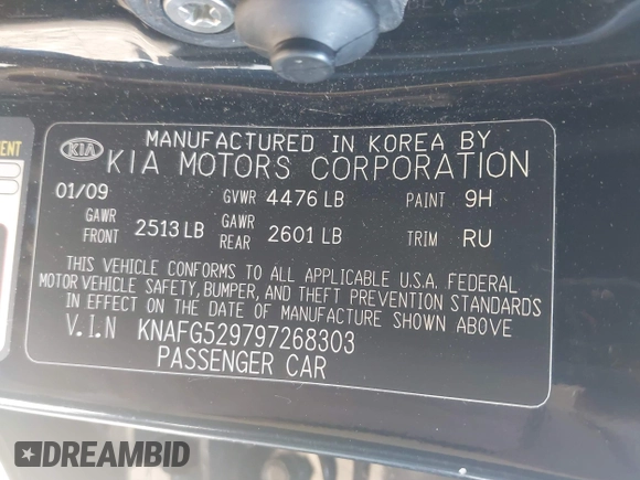 2009 Kia Rondo LX with VIN KNAFG529797268303, listed as a IAAI auction lot 42088100 with 140,458 mi miles. Bid and sale history available at carsss.com. Image 9.