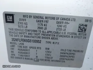 2016 Chevrolet Equinox LT with VIN 2GNFLFEK6G6100952, listed as a IAAI auction lot 41905664 with 132,665 mi miles. Bid and sale history available at carsss.com. Image 9.