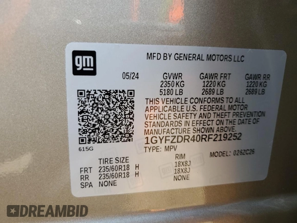 2024 Cadillac XT4 AWD Premium Luxury with VIN 1GYFZDR40RF219252, listed as a Copart auction lot 72446334 with 2,544 mi miles and Salvage title. Bid and sale history available at DreamBid. Image 14.