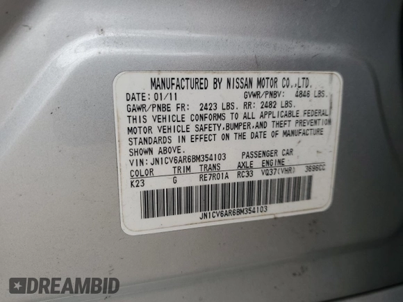 2011 Infiniti G37 x with VIN JN1CV6AR6BM354103, listed as a Copart auction lot 43515065 with 134,121 mi miles and Salvage Title. Bid and sale history available at DreamBid. Image 12.