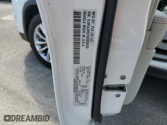 2022 Jeep Cherokee Latitude Lux with VIN 1C4PJLMN7ND526435, listed as a Copart auction lot 74007414 with Not provided miles and Salvage title. Bid and sale history available at DreamBid. Image 13.
