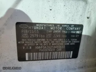 2015 Hyundai Azera with VIN KMHFG4JG2FA465631, listed as a Copart auction lot 68119514 with 94,862 mi miles and Salvage Title. Bid and sale history available at carsss.com. Image 15.