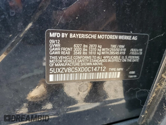 2013 BMW X5 xDrive50i with VIN 5UXZV8C5XD0C14712, listed as a Copart auction lot 59484445 with 84,087 mi miles and Clean title. Bid and sale history available at DreamBid. Image 13.