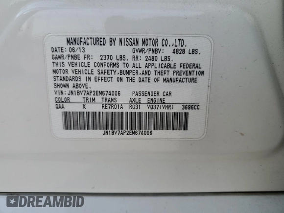 2014 Infiniti Q50 Premium with VIN JN1BV7AP2EM674006, listed as a Copart auction lot 52134725 with 144,321 mi miles and Salvage Title. Bid and sale history available at carsss.com. Image 14.