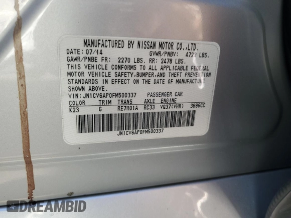 2015 Infiniti Q40 with VIN JN1CV6AP0FM500337, listed as a Copart auction lot 74370964 with 0 mi miles and Salvage Title. Bid and sale history available at carsss.com. Image 12.