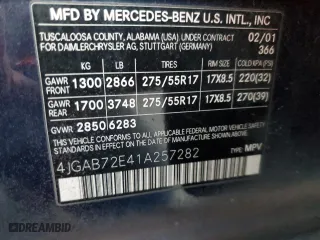 2001 Mercedes-Benz M-Class with VIN 4JGAB72E41A257282, listed as a Copart auction lot 82562194 with 149,689 mi miles and Non Repairable. Bid and sale history available at carsss.com. Image 14.