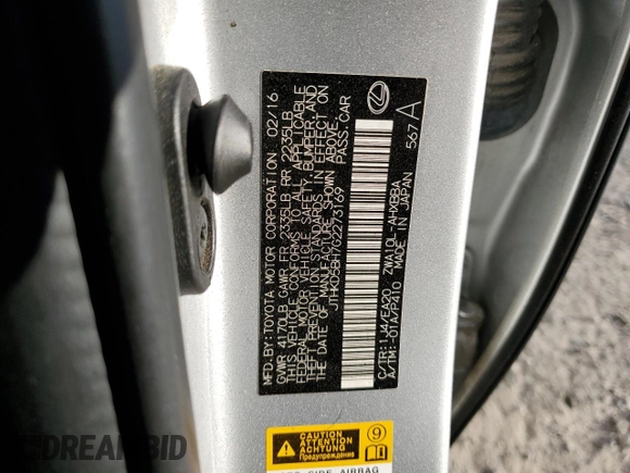 2016 Lexus CT 200h z VIN JTHKD5BH7G2273169, wystawiony jako Copart lot #53302075 z przebiegiem 113 275 mil mil oraz Szkoda całkowita • Salvage title. Historia ofert i sprzedaży dostępna na DreamBid. Obrazek 13.