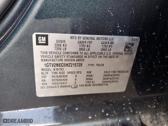 2017 GMC Sierra 1500 SLT with VIN 1GTV2NEC6HZ215728, listed as a Copart auction lot 89290985 with 132,019 mi miles and Salvage Title. Bid and sale history available at carsss.com. Image 12.