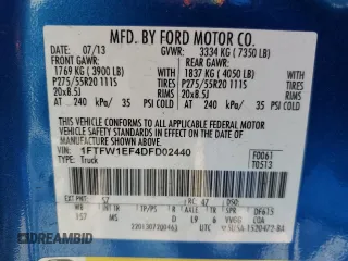 2013 Ford F-150 XL с VIN 1FTFW1EF4DFD02440, выставлен на аукционе Copart как лот 56671895 с пробегом 62 355 миль миль и Списание • Salvage title. История ставок и продаж доступна на DreamBid. Изображение 13.