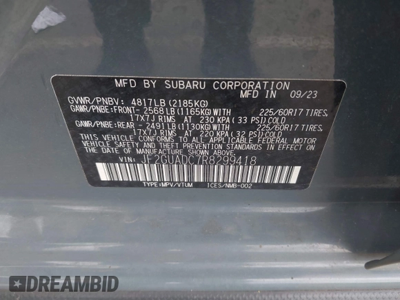 2024 Subaru Crosstrek Premium z VIN JF2GUADC7R8299418, wystawiony jako IAAI lot #42358005 z przebiegiem 21 690 mil mil oraz . Historia ofert i sprzedaży dostępna na DreamBid. Obrazek 9.