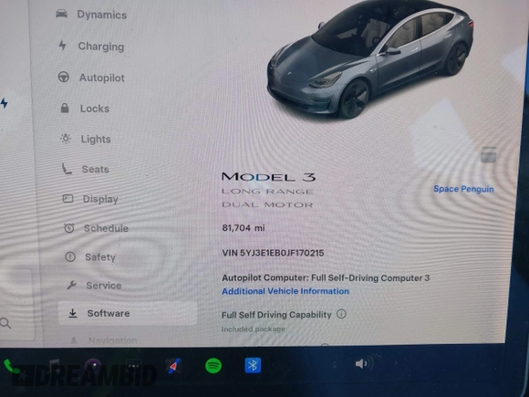 2018 Tesla Model 3 Long Range Battery with VIN 5YJ3E1EB0JF170215, listed as a IAAI auction lot 41969004 with 81,704 mi miles and . Bid and sale history available at DreamBid. Image 7.