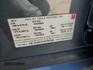 2014 Tesla Model S 60 with VIN 5YJSA1S17EFP47508, listed as a Copart auction lot 47589275 with 108,151 mi miles and Salvage Title. Bid and sale history available at DreamBid. Image 12.