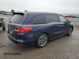 2021 Honda Odyssey EX-L with VIN 5FNRL6H70MB011669, listed as a Copart auction lot 43685815 with 77,542 mi miles and Salvage Title. Bid and sale history available at DreamBid. Image 3.