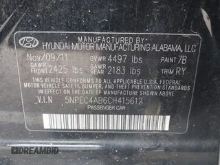 2012 Hyundai Sonata Limited with VIN 5NPEC4AB6CH415612, listed as a IAAI auction lot 41975318 with 108,672 mi miles and . Bid and sale history available at carsss.com. Image 9.
